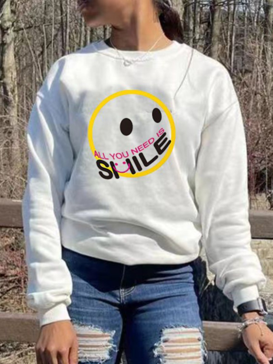 

LW BASICS Plus Size Cartoon Letter Print Hoodie, White