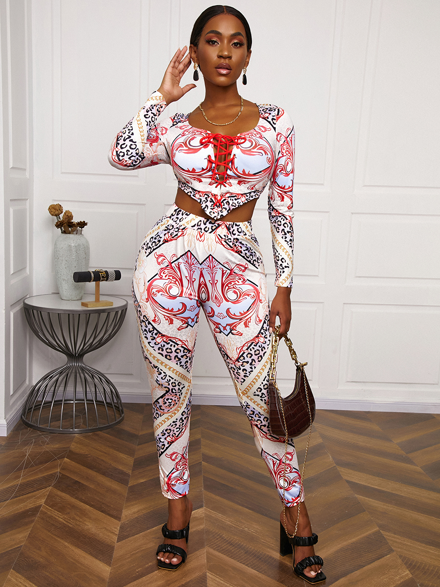 LW SXY Geometric Print Bandage Design Two Piece Pants Set