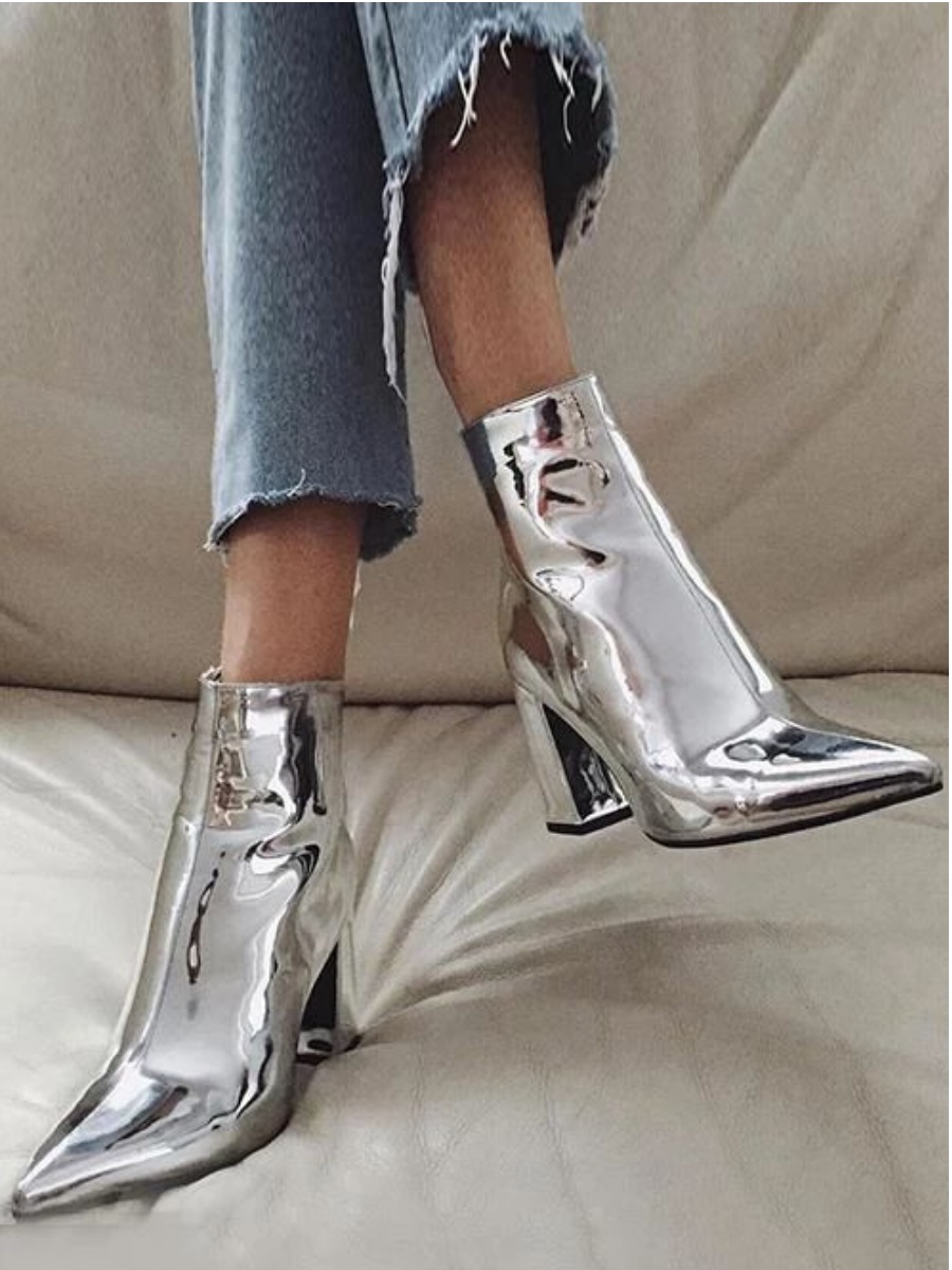 

LW Zipper Design Booties, Silver