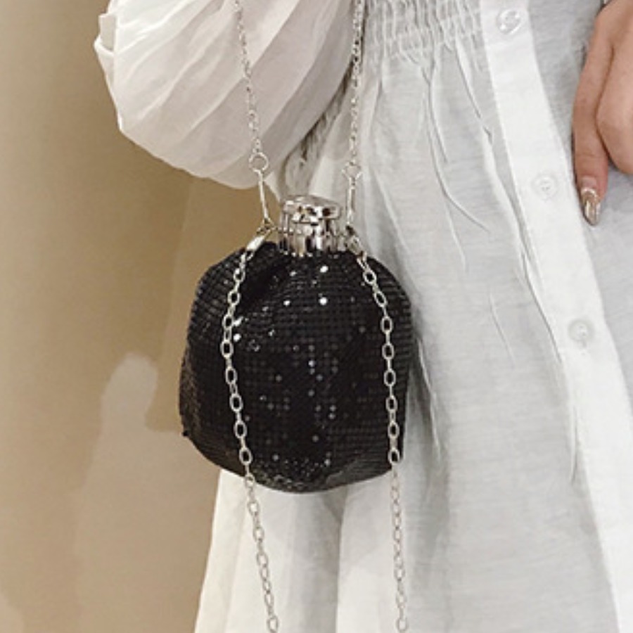 

LW Sequined Chain Strap Crossbody Bag, Black