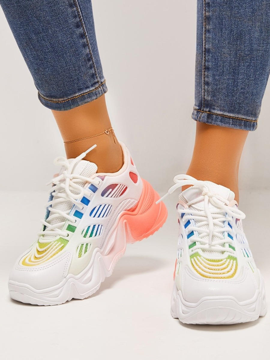 

LW Chunky Sole Patchwork Sneakers, Pink