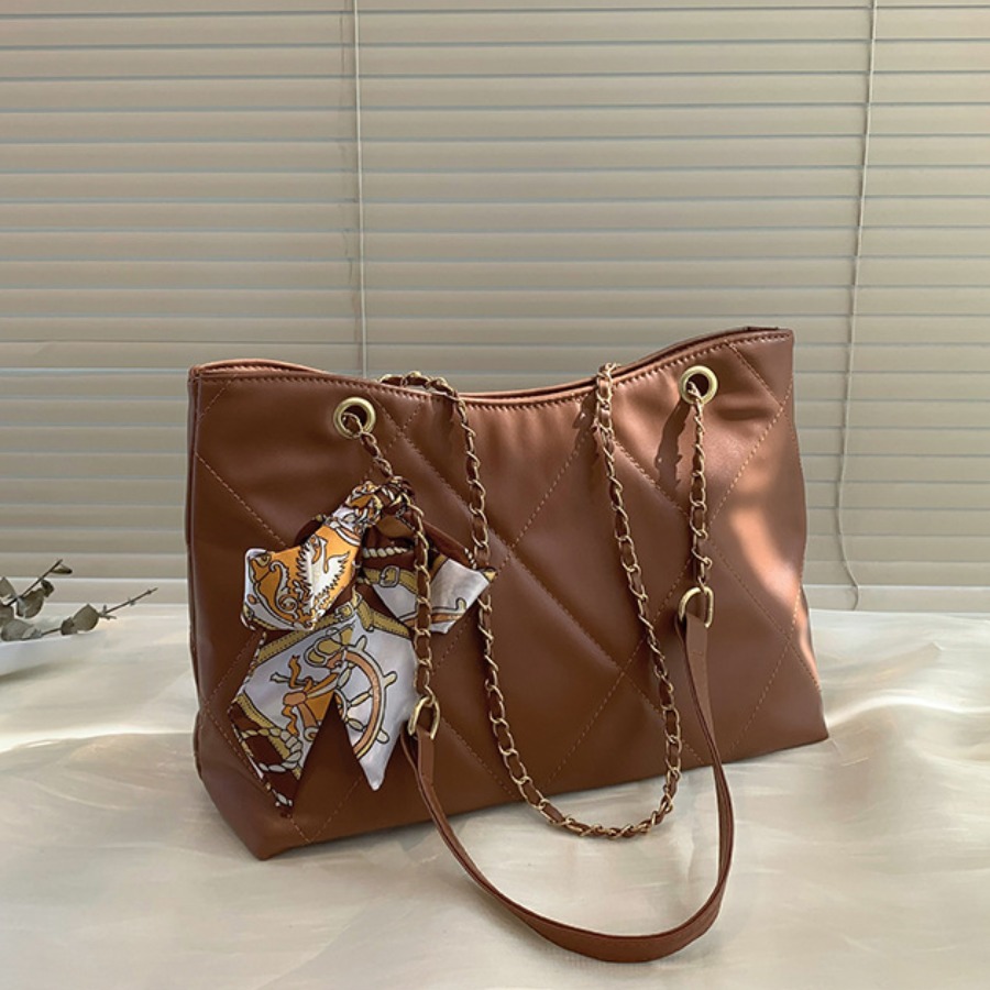 

LW Chain Scarf Decoration Shoulder Bag, Brown