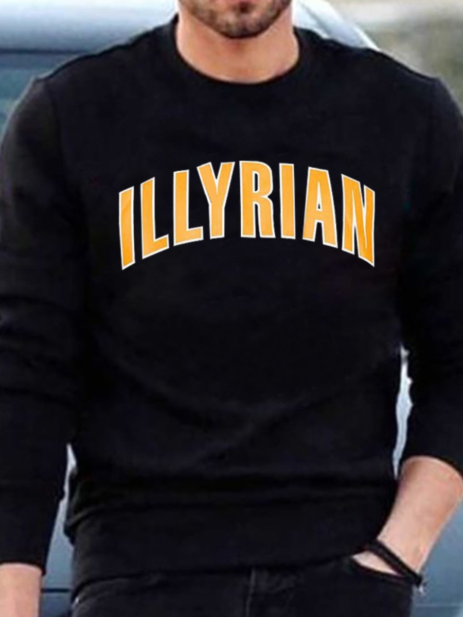 

LW Men Round Neck Letter Print Hoodie, Black