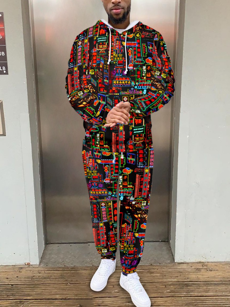 

LW Men Mixed Print Oversized Pants Set, Multi