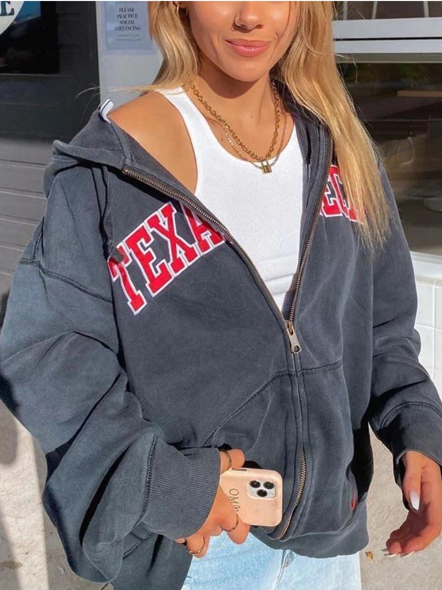 

LW Letter Print Oversized Hoodie, Blue