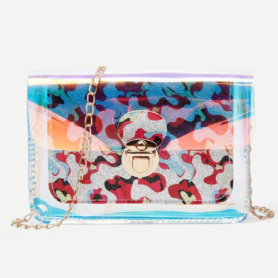 

LW Chain Strap Metallic Lock Crossbody Bag, Red