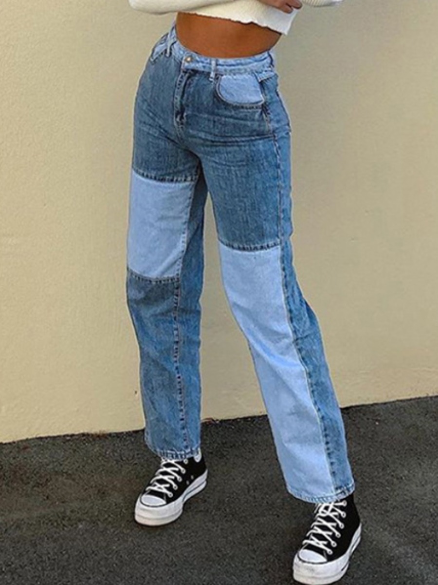 

LW Mid Waist Color-lump Jeans, Blue