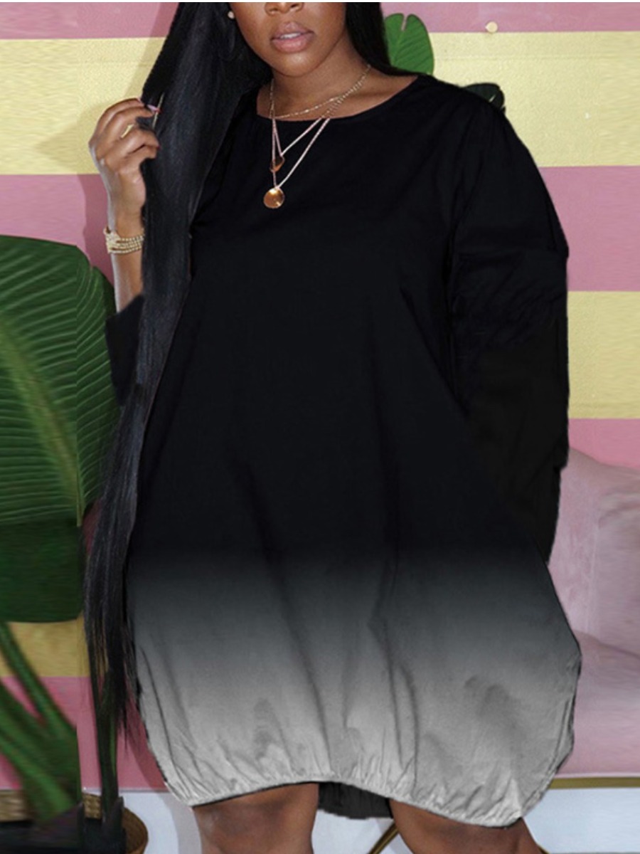 

LW Round Neck Gradient Bubble Dress, Black
