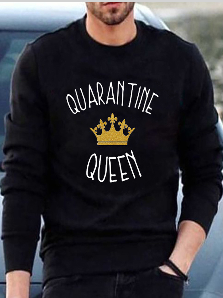 

LW Men Crown Letter Print Hoodie, Black