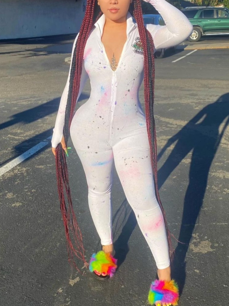 

LW Tie-dye Rib-Knit Jumpsuit, White