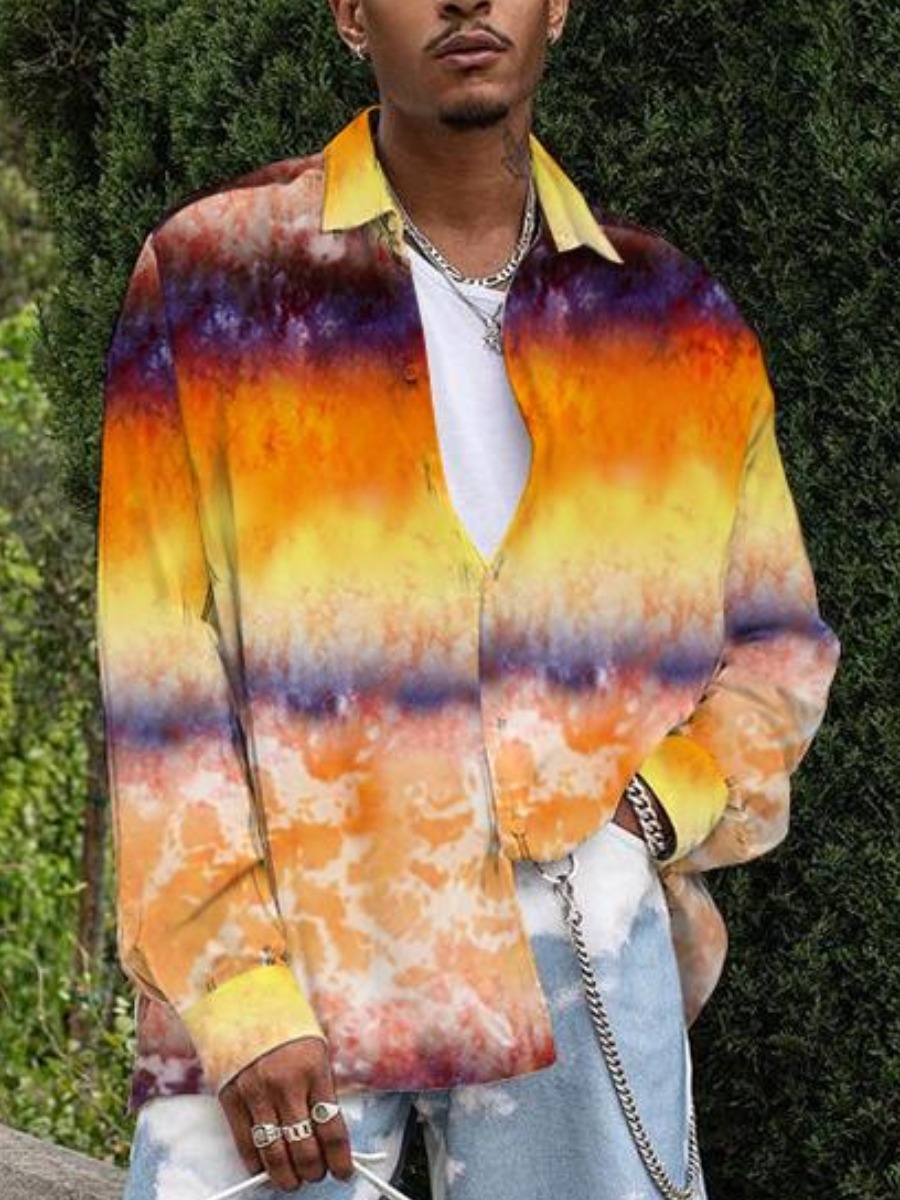 

LW Men Tie-dye Button Design Shirt, Yellow
