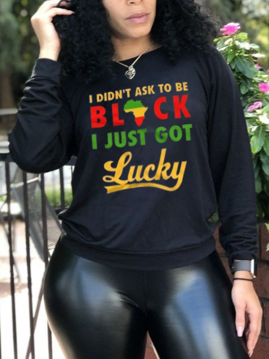 

LW BASICS Africa Letter Print Hoodie, Black