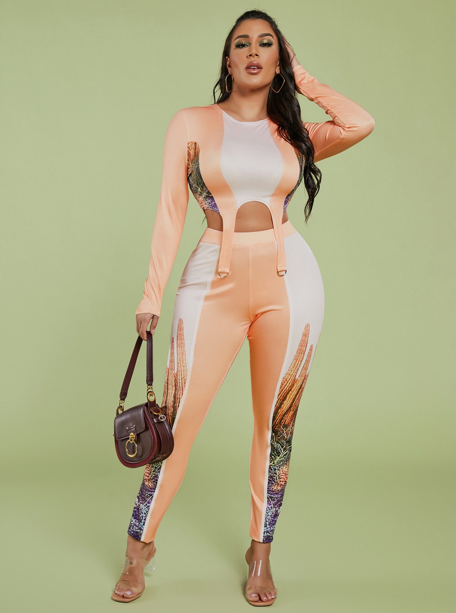 LW Color-lump Asymmetrical Pants Set