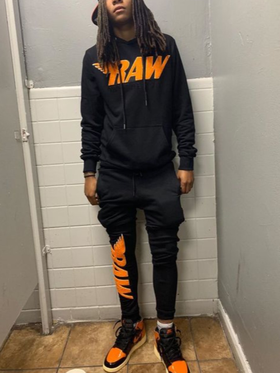 LW Men Letter Print Kangaroo Pocket Tracksuit Set