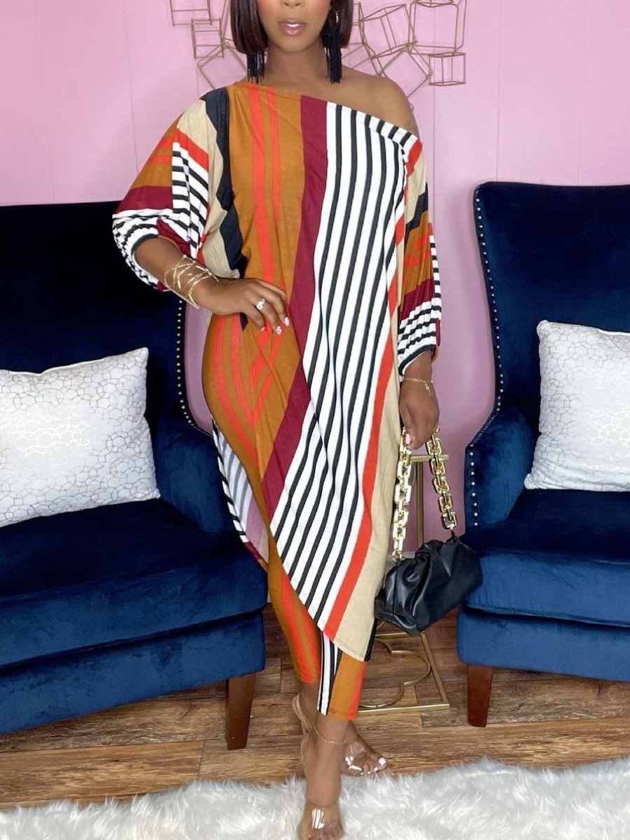 

LW Oblique Striped Pants Set, Orange stripes