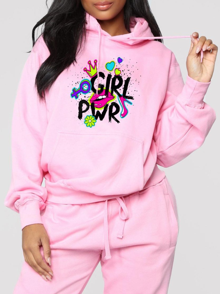 

LW Lip Letter Print Oversized Hoodie, Pink