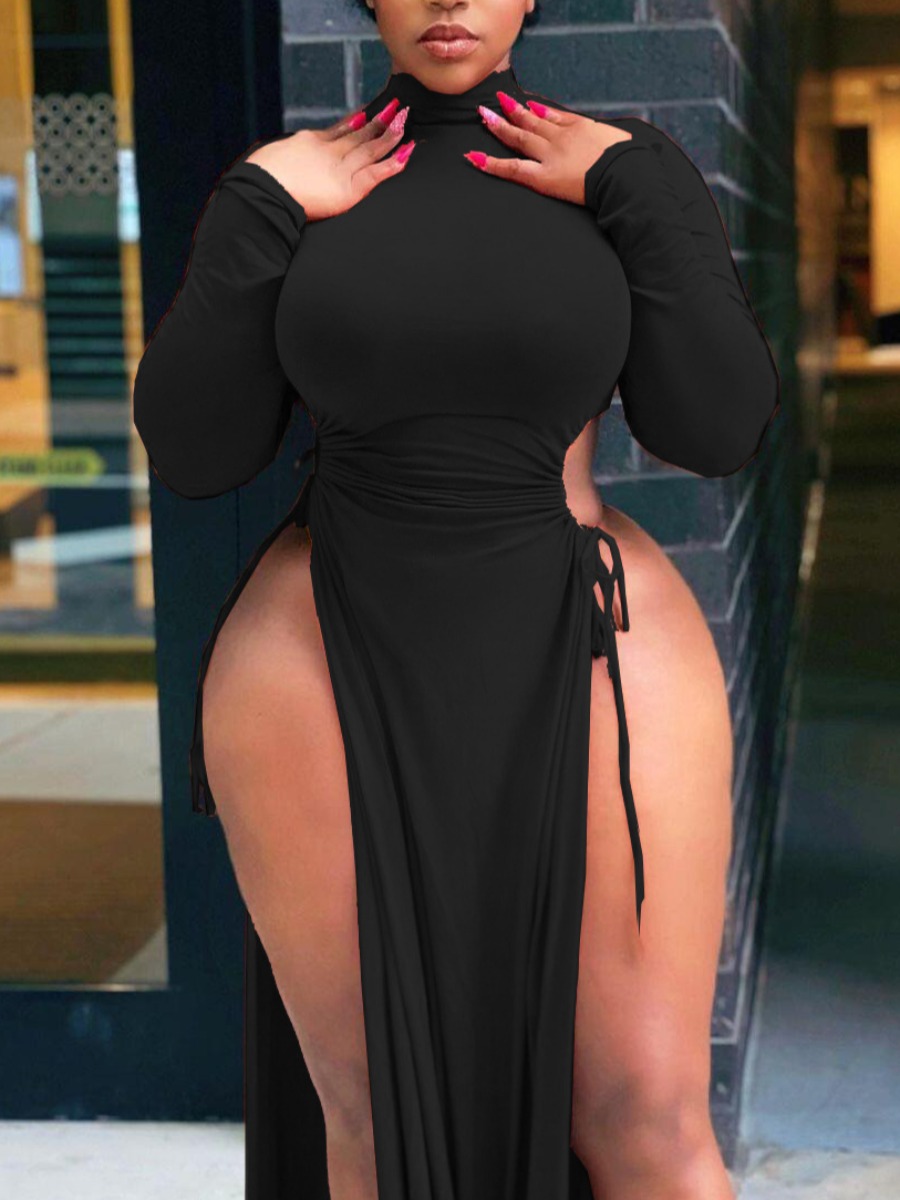 

LW Plus Size High Split Bandage Design Bodycon Dress, Black