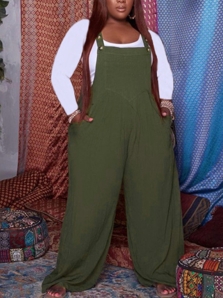 

LW Plus Size Wide Leg Overall Jumpsuit Set, Army green