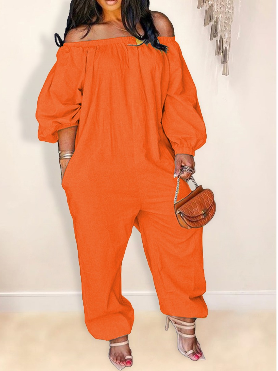 

LW Plus Size Off The Shoulder Pocket Design Loose Jumpsuit, Croci