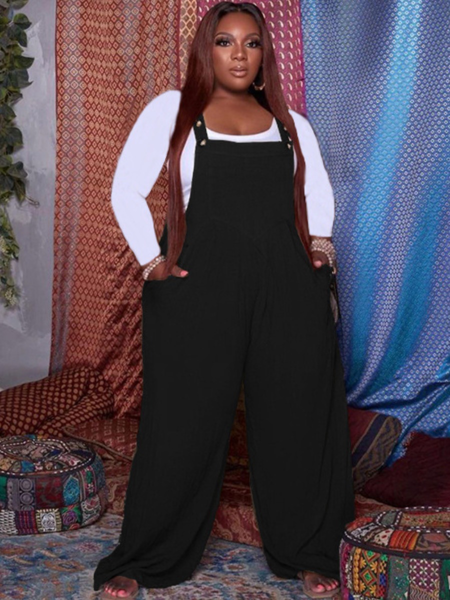 Lovely Plus Size Wide Leg Overall Jumpsuit Set