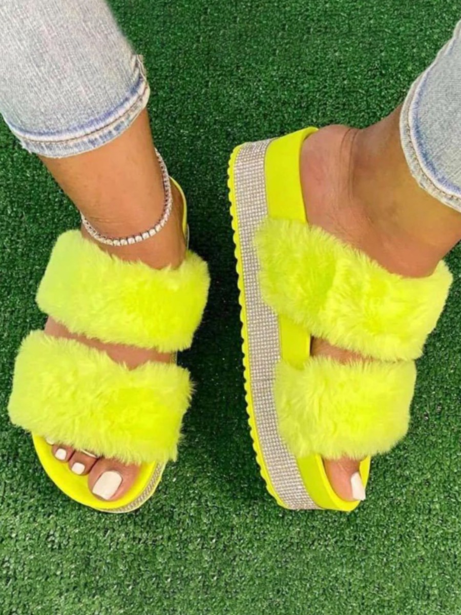 

LW Double Strap Crystal Slippers, Yellow
