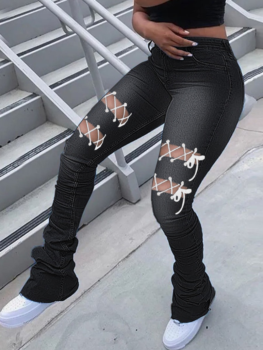 

LW Ripped Stacked Jeans, Black