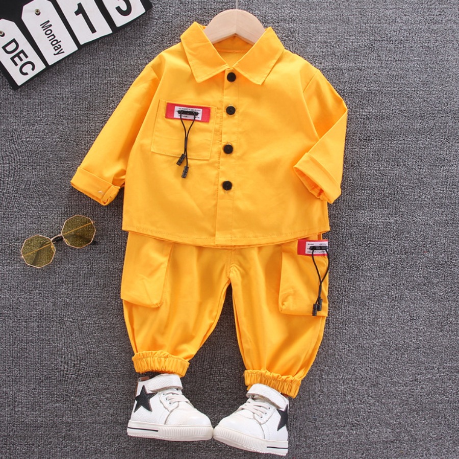 

LW COTTON Boy Pocket Button Design Pants Set, Yellow