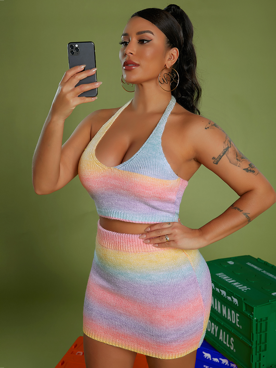 

LW SXY U Neck Gradient Skirt Set, Multi