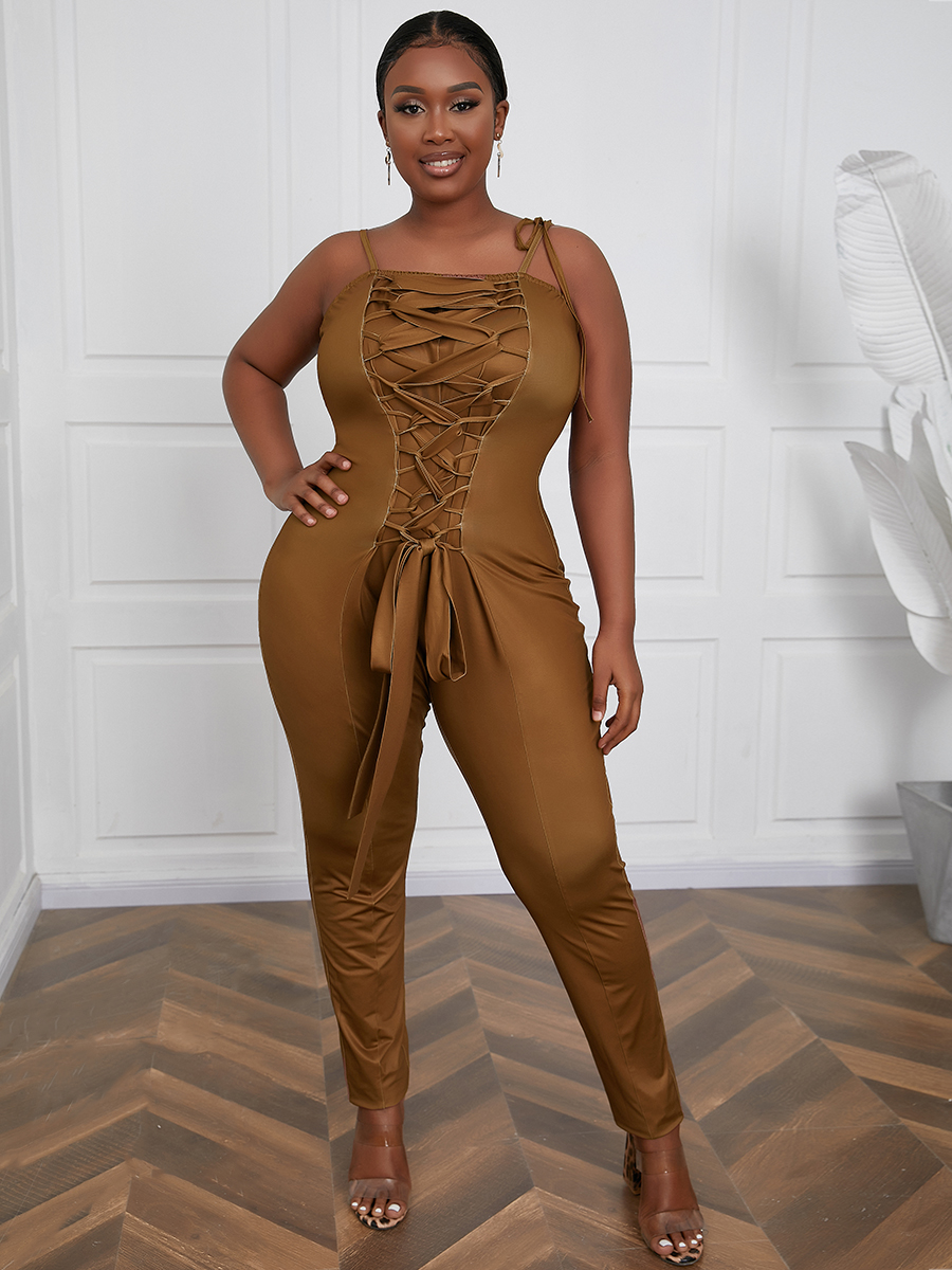 LW Plus Size Tie Shoulder Bandage Design One-piece Jumpsuit