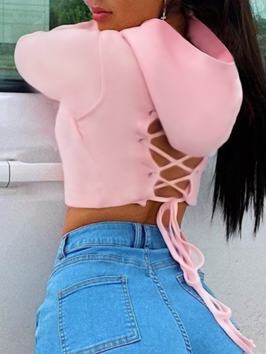 LW Bandage Hollow-out Design Crop Top Hoodie