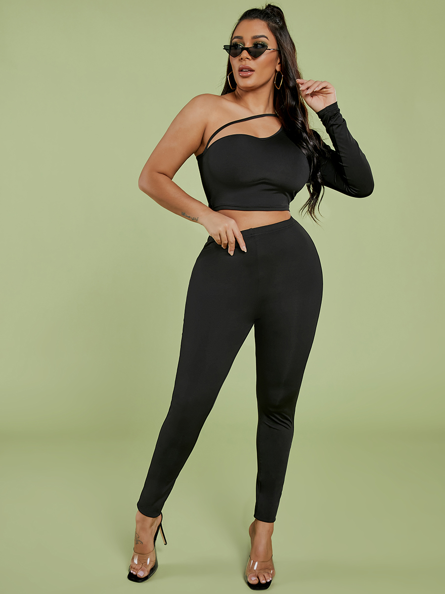 

LW BASICS One Shoulder Skinny Pants Set, Black