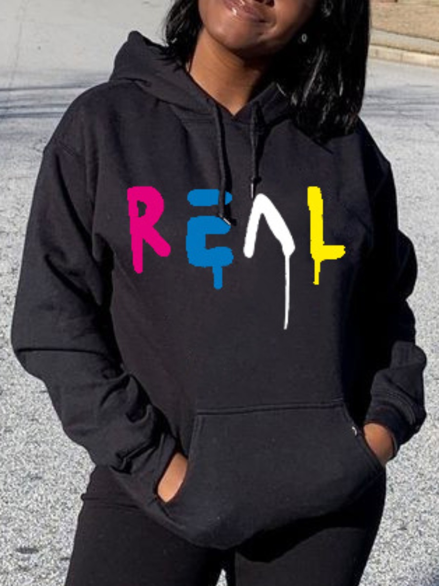 

LW Letter Print Oversized Hoodie, Black