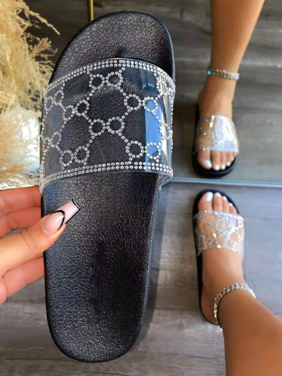 

LW BASICS See-through Crystal Decoration Slippers, Black