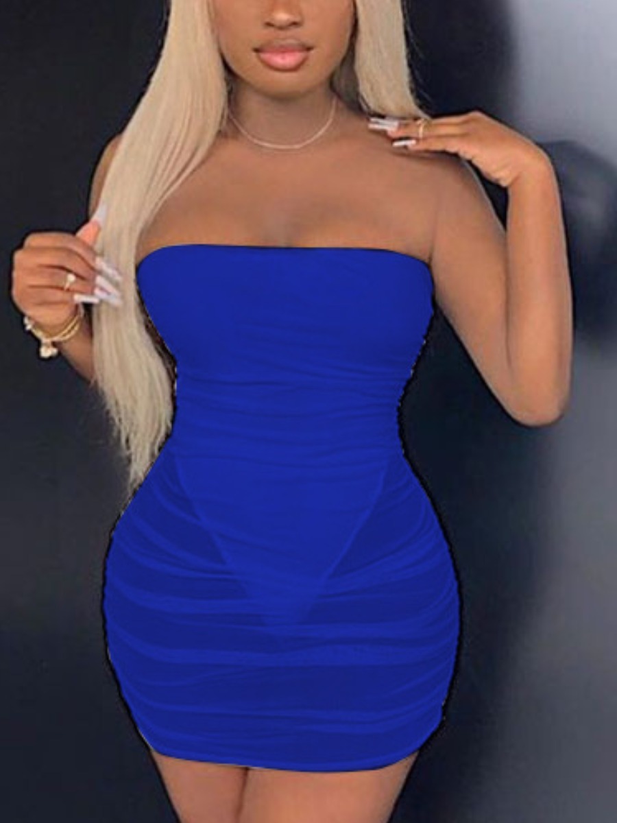 

LW SXY Off The Shoulder See-through Bodycon Dress, Blue