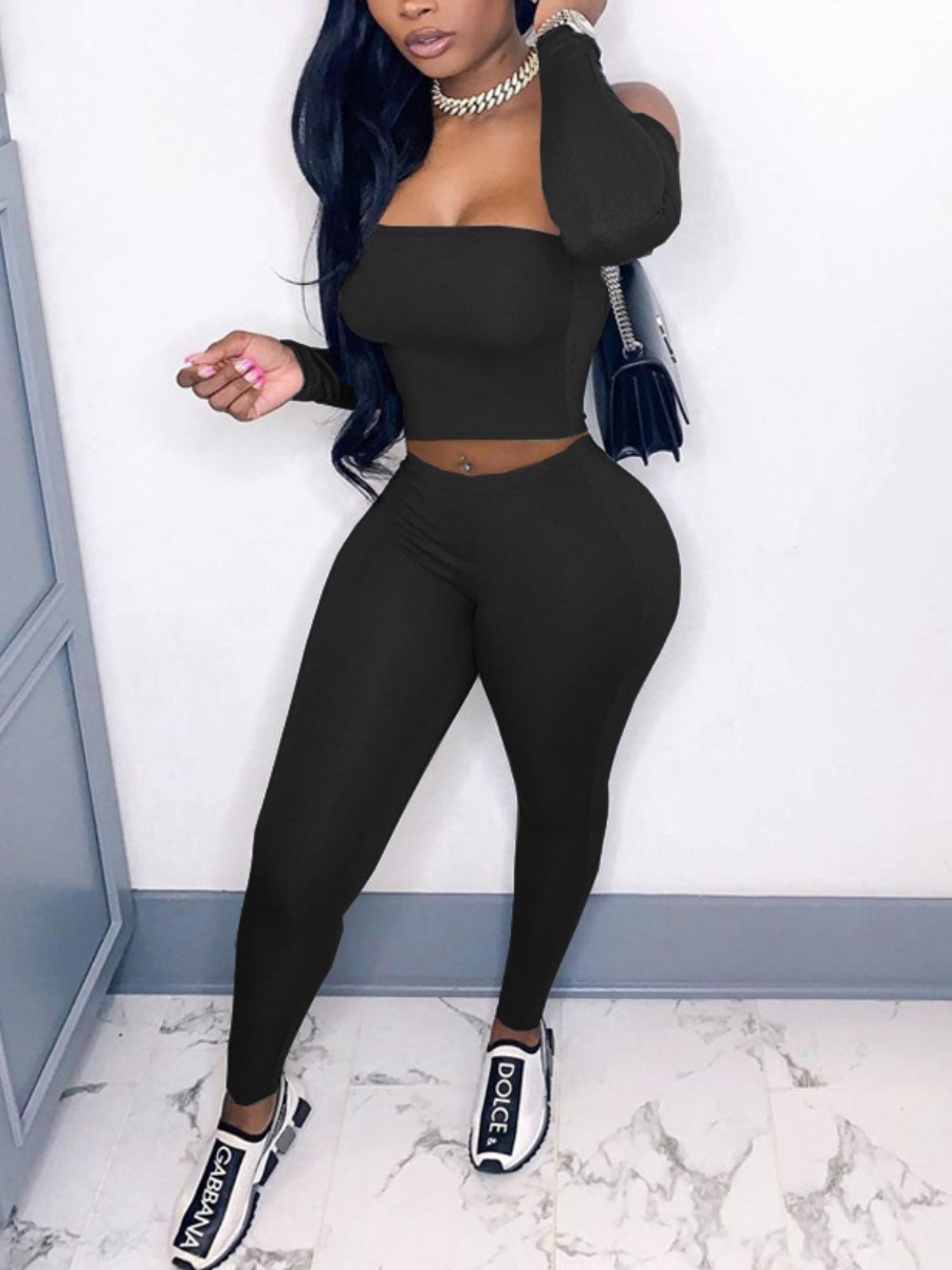 

LW SXY Off The Shoulder Basic Skinny Pants Set, Black
