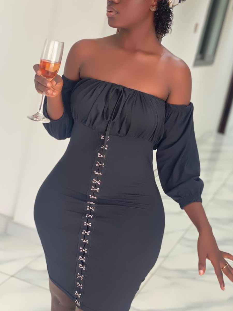 

LW SXY Off The Shoulder Ruched Bodycon Dress, Black