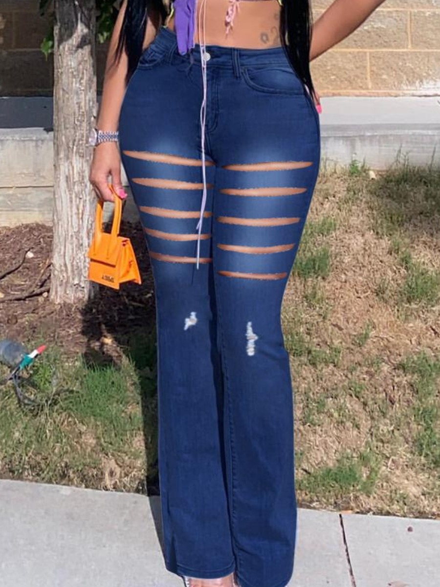 

LW Ripped Flared Jeans, Deep blue