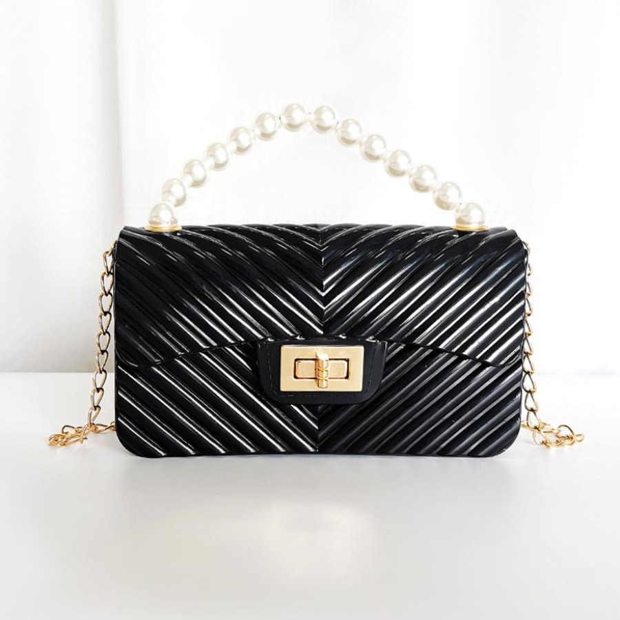 

LW Pearl Decoration Messenger Bag, Black