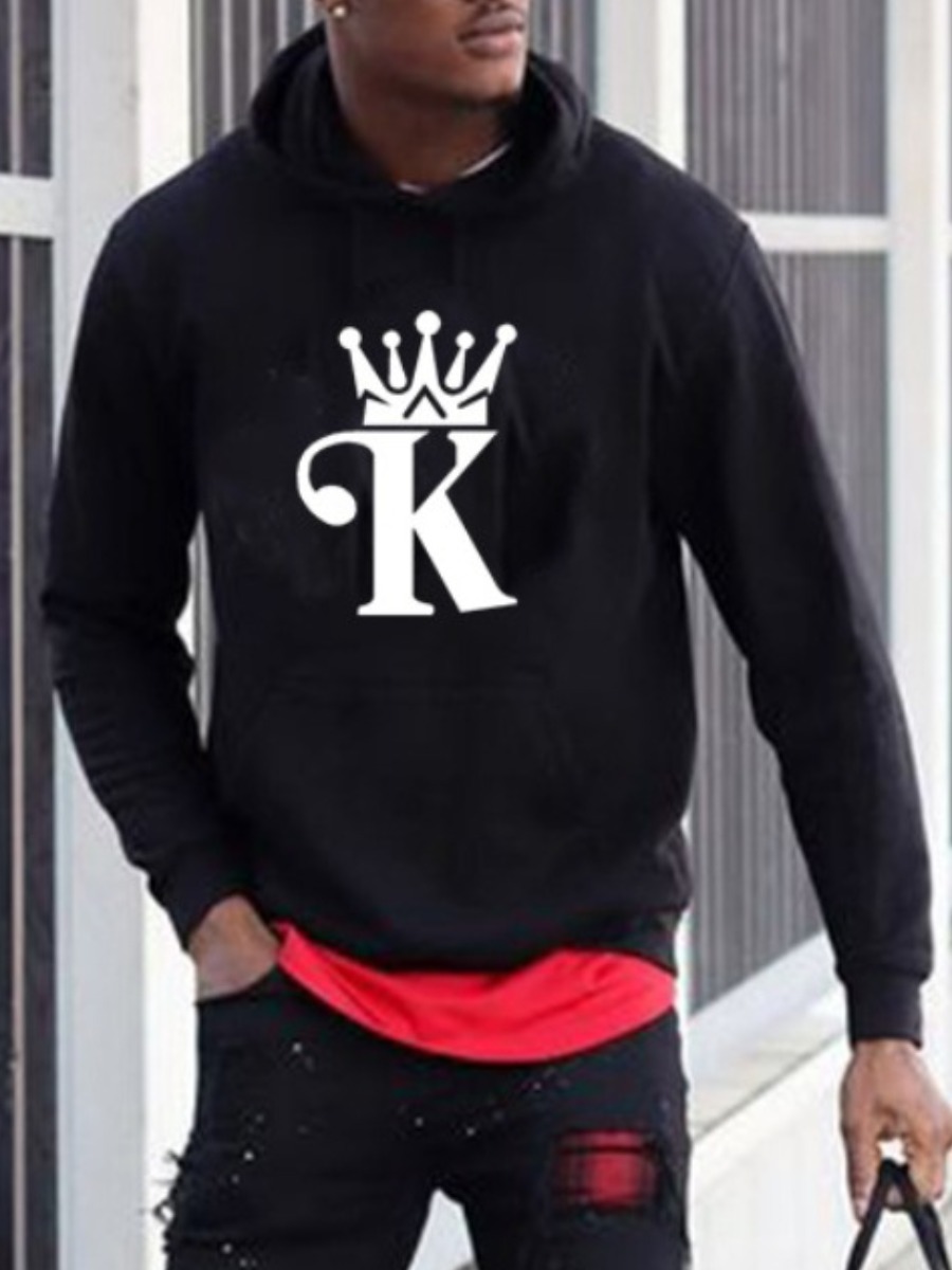 

LW Men King Letter Print Hoodie, Black