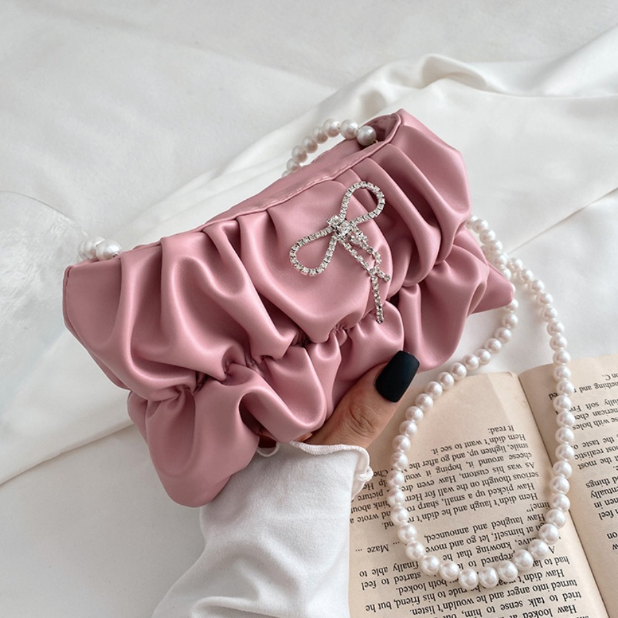 

LW Pearl Decoration Fold Design Crossbody Bag, Pink