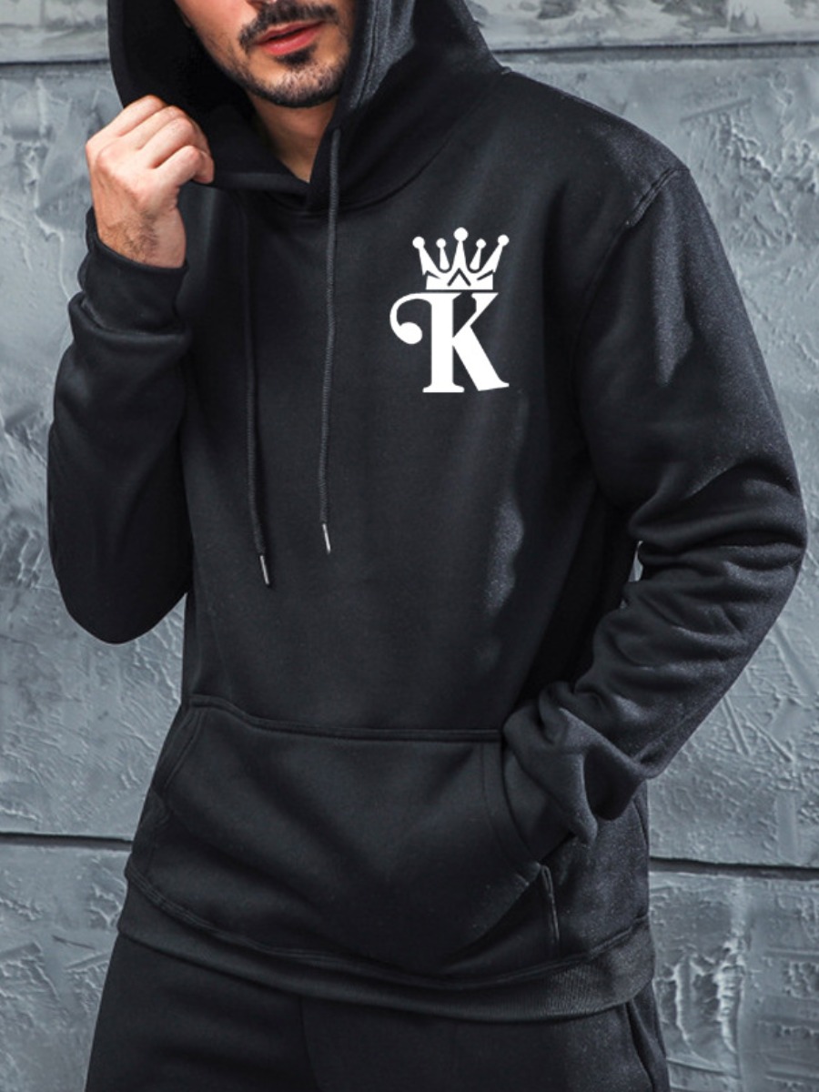 

LW Men King Letter Print Hoodie, Black