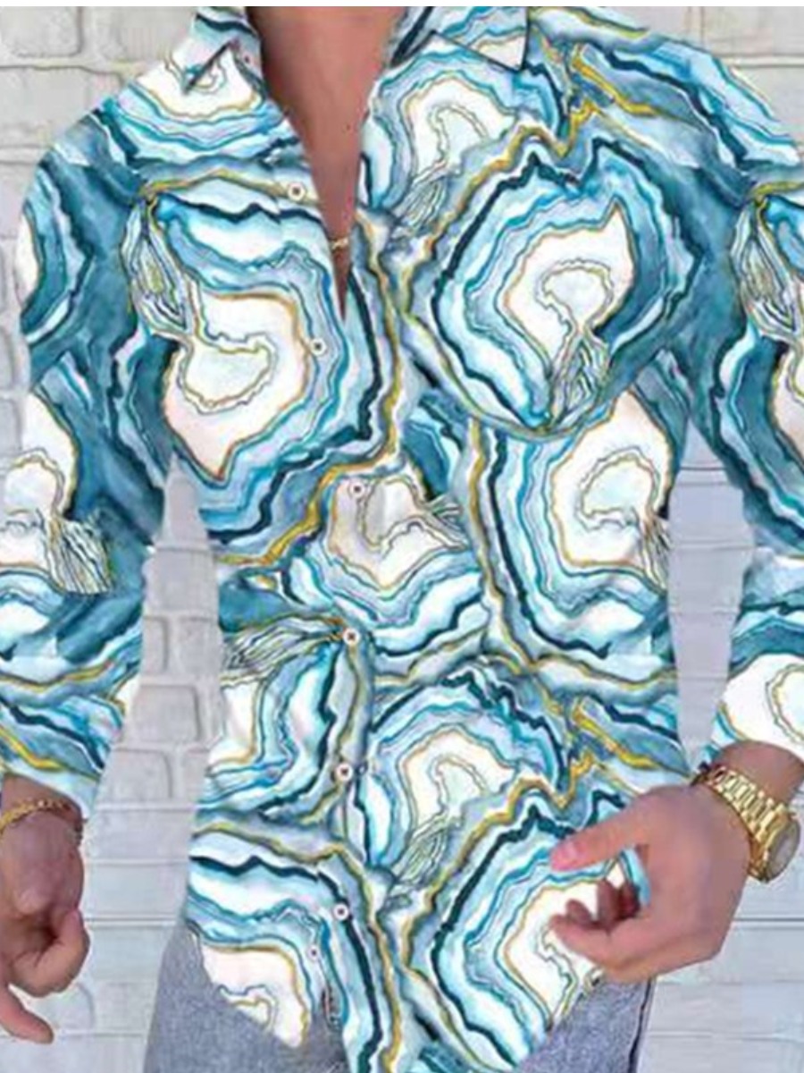 

LW Men Print Patchwork Shirt, Blue