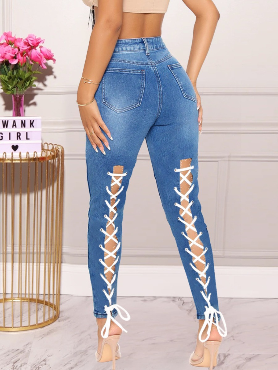 

LW Ripped Bandage Design Jeans, Blue