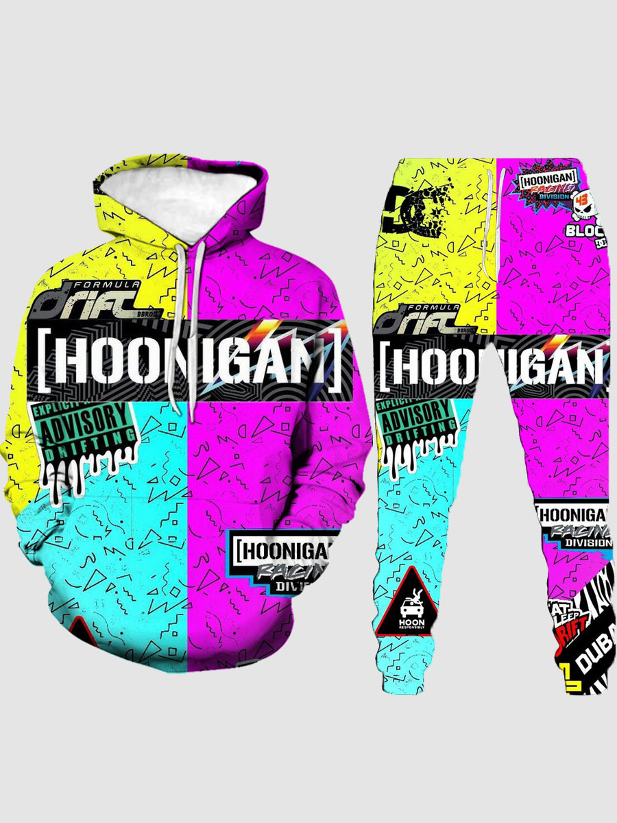 

LW Men Letter Print Patchwork Sweatsuit Set, Multi