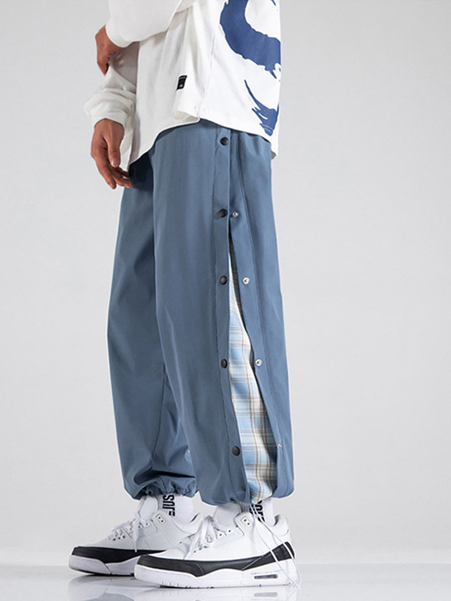 

LW Men Plaid Print Button Design Pants, Blue