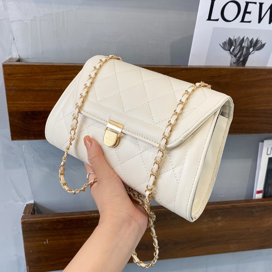 

LW Geometric Pattern Metallic Lock Crossbody Bag, Beige