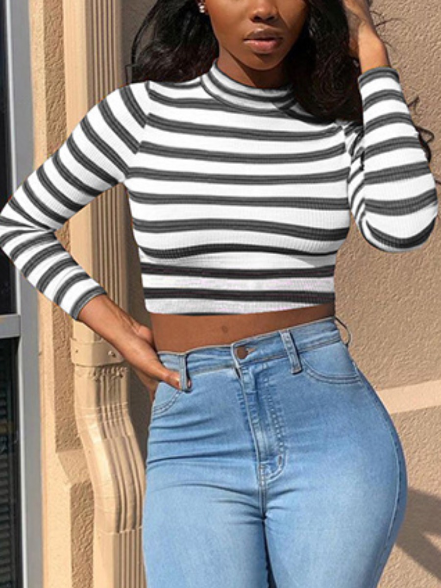 

LW Striped Crop Top T-shirt, Black