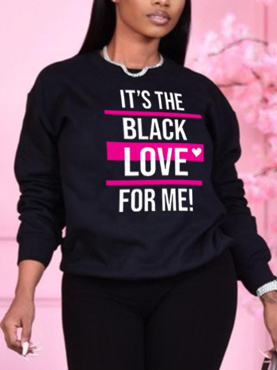 

LW BASICS Round Neck Letter Print Sweatshirt, Black