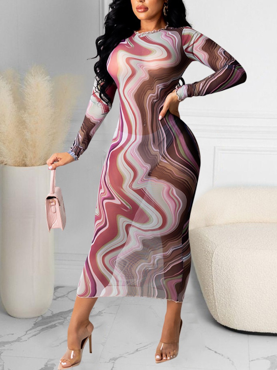 

LW SXY Print See-through Bodycon Dress, Multi