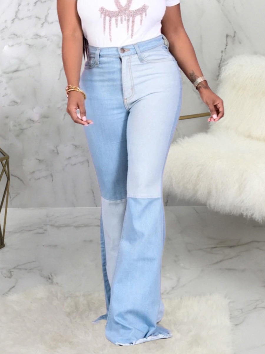 

LW BASICS Raw Edge Flared Jeans, Baby blue